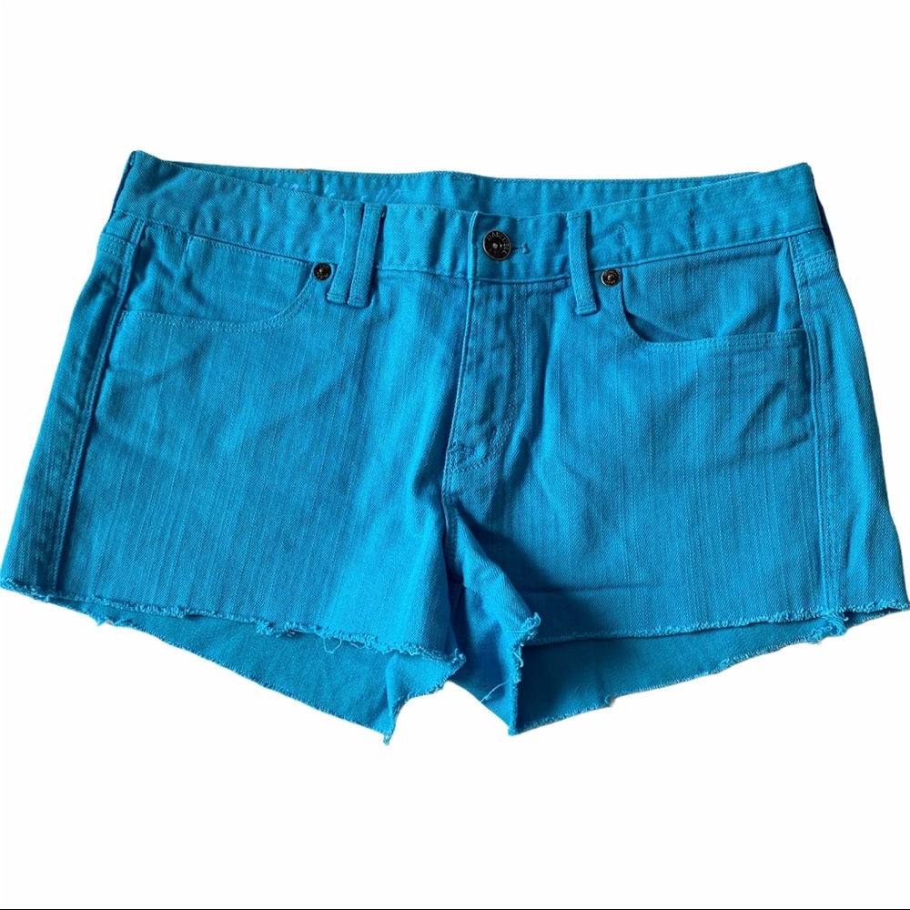 | Madewell | teal denim cutoff shorts